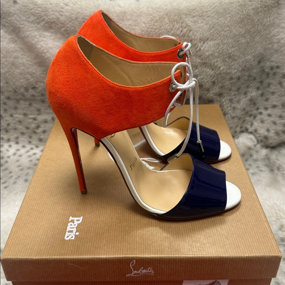 Christian Louboutin Meyerling Lace-Up Heels – BNIB – Orange/Blue - Picture 6 of 12